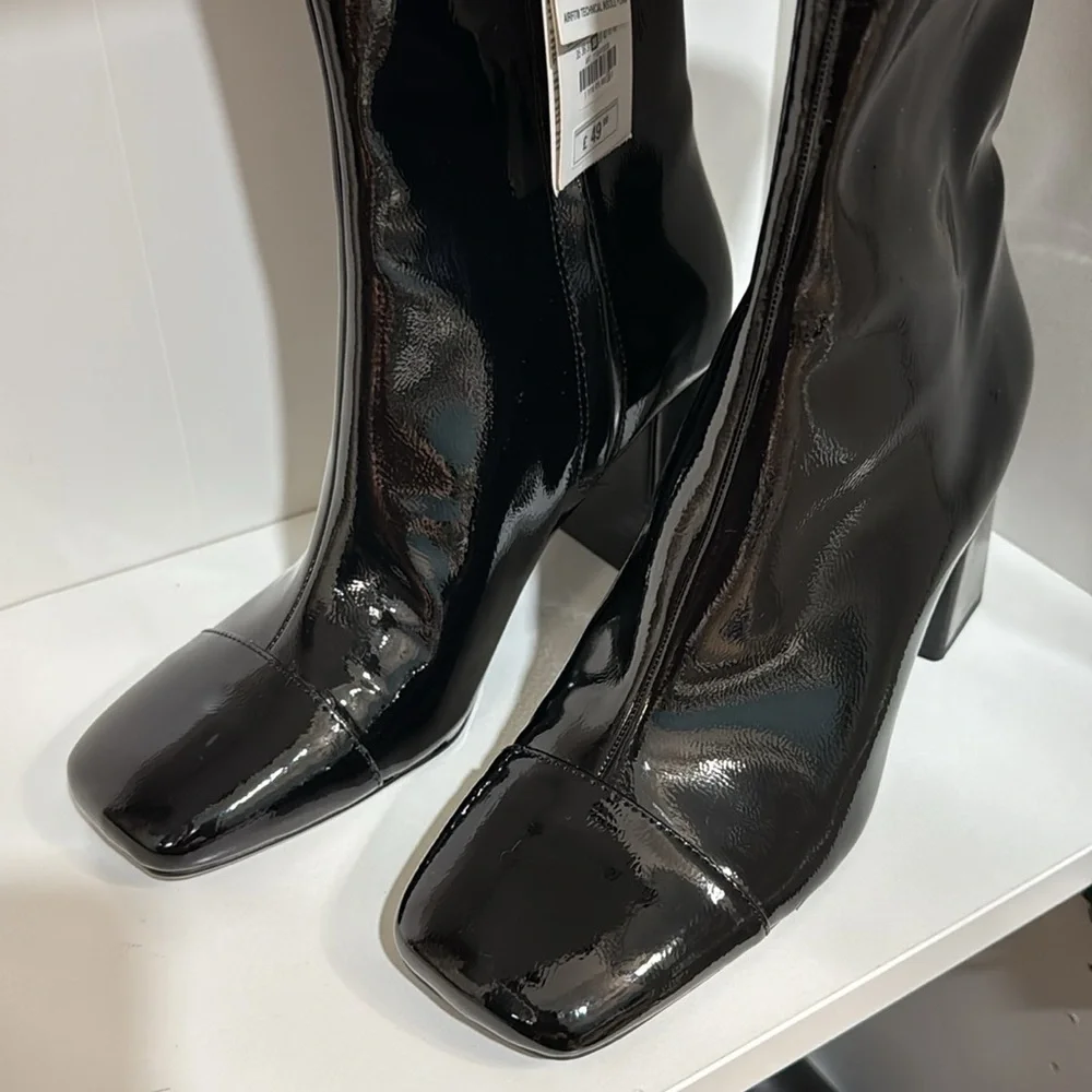 Zara Glossy Black Ankle Boots